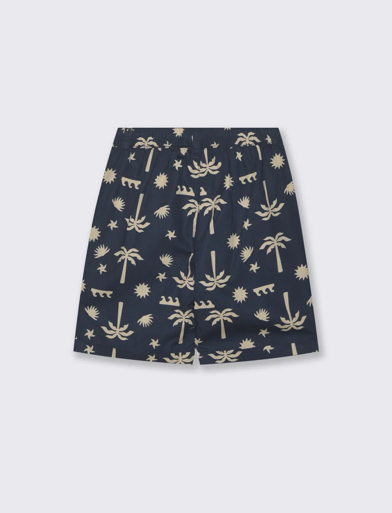 Short in cotone stampato con lacci - Blu