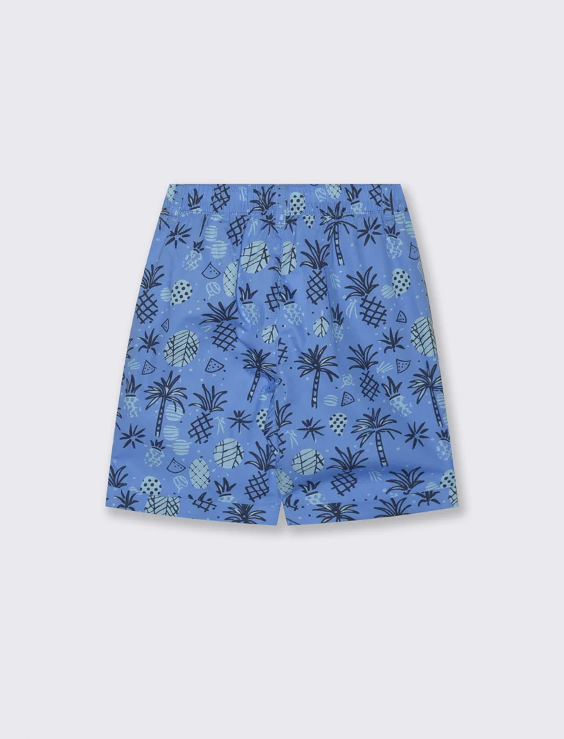 Short in cotone stampato con lacci - Azzurro