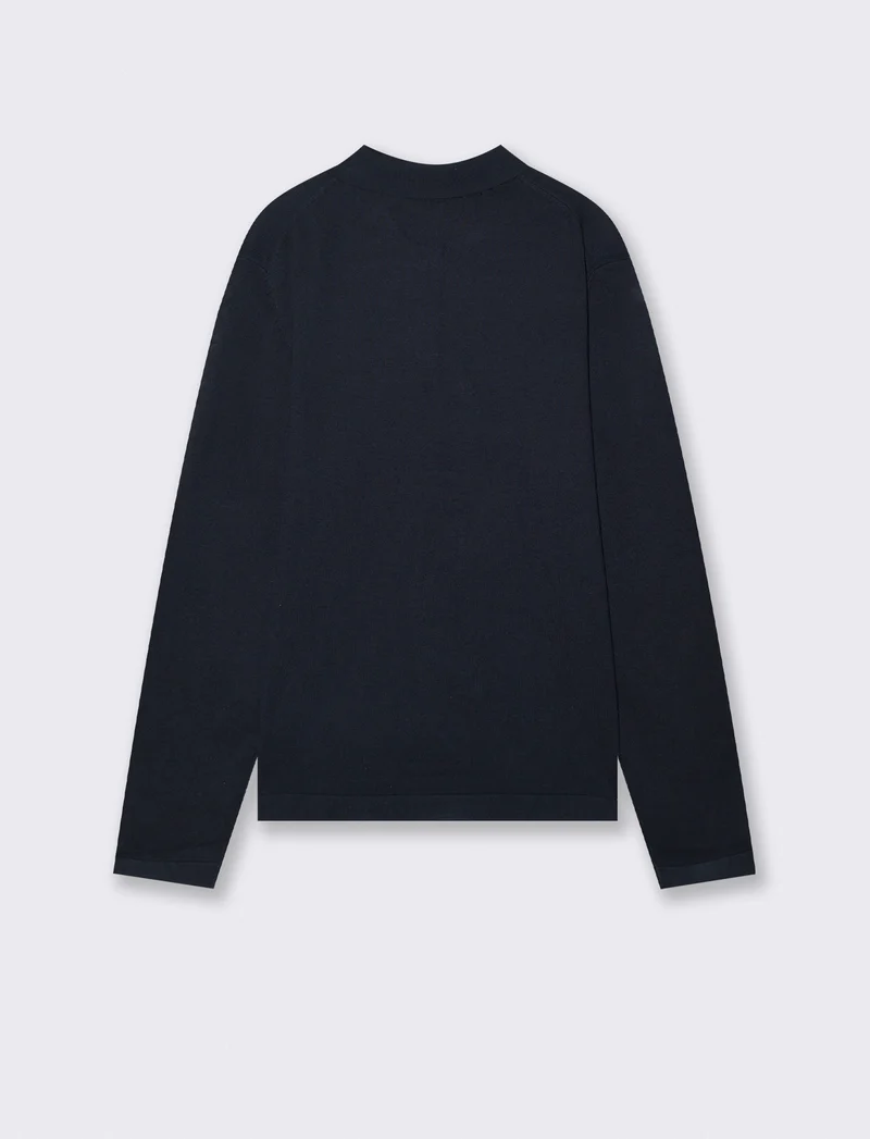 Maglia Polo con Colletto e Maniche Lunghe - Blu