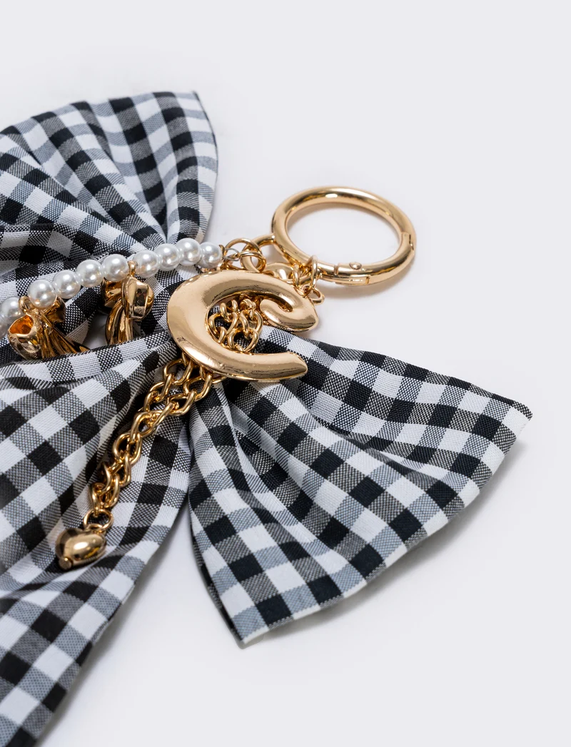 Portachiavi Vichy con iniziale personalizzata - Var 7