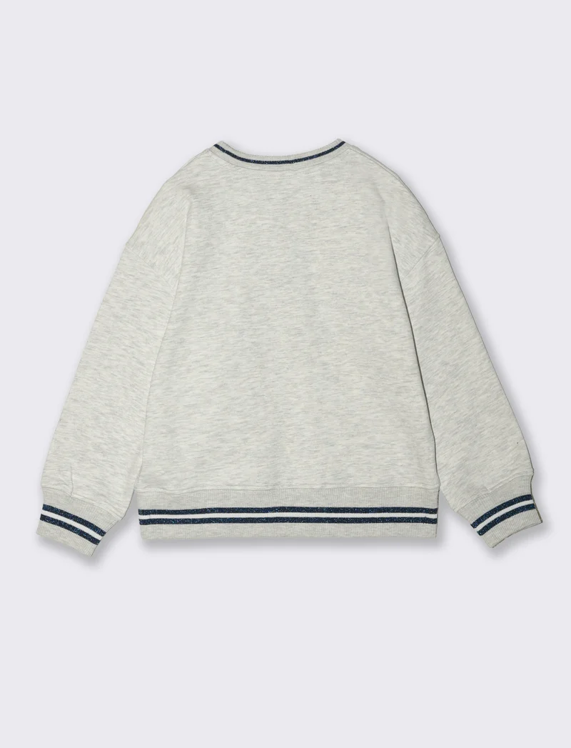 Felpa girocollo con patch denim per bimba - Grigio mel.