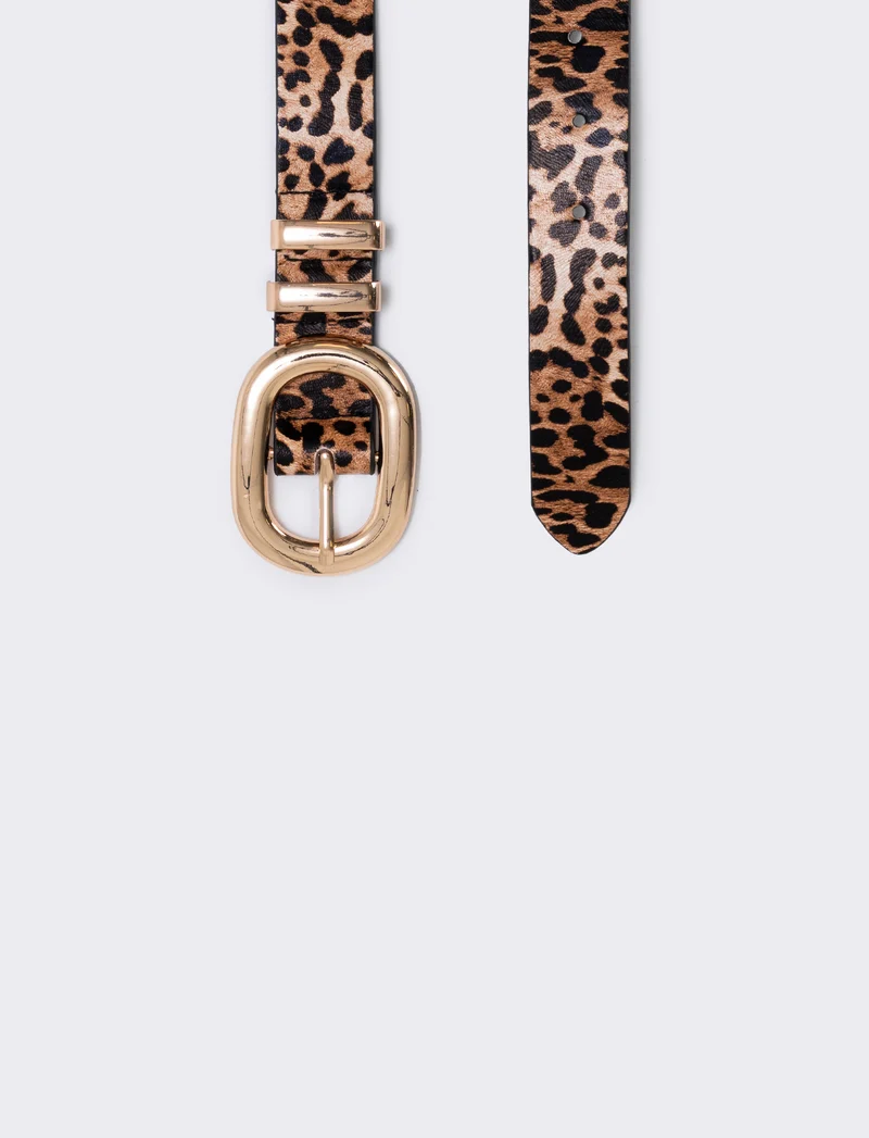 Cintura basic con passanti in metallo - Leopardato