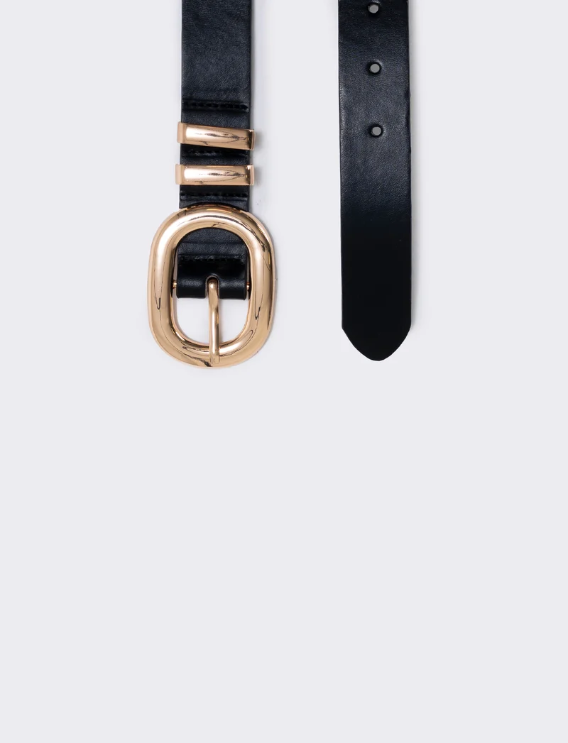 Cintura basic con passanti in metallo - Nero-oro