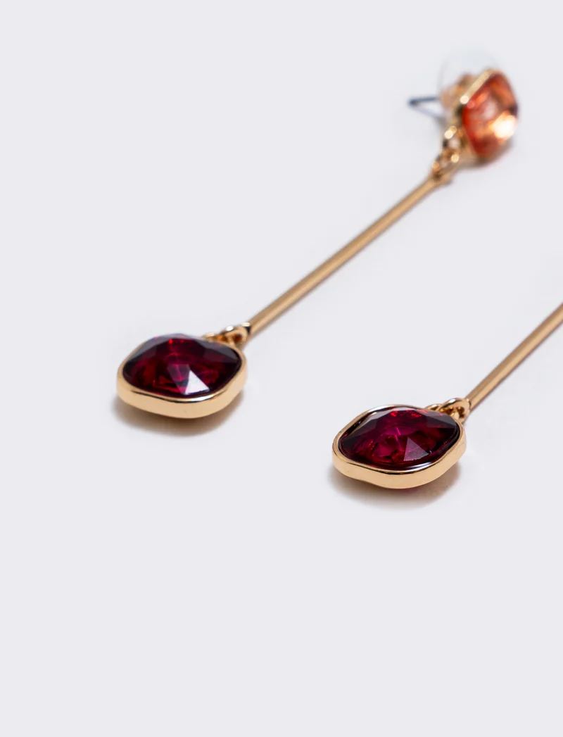 Orecchino Pendente con Due Pietre - Fuxia