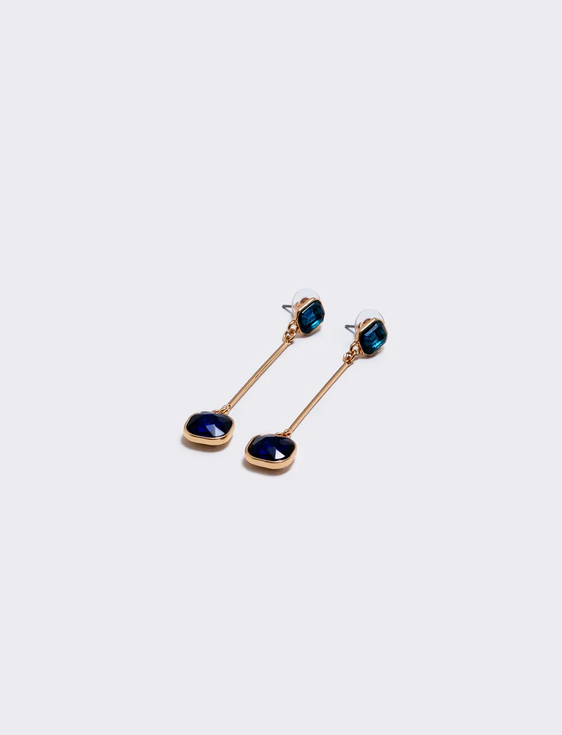 Orecchino Pendente con Due Pietre - Blu