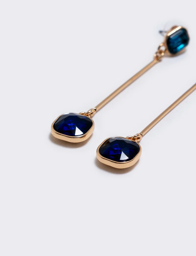 Orecchino Pendente con Due Pietre - Blu