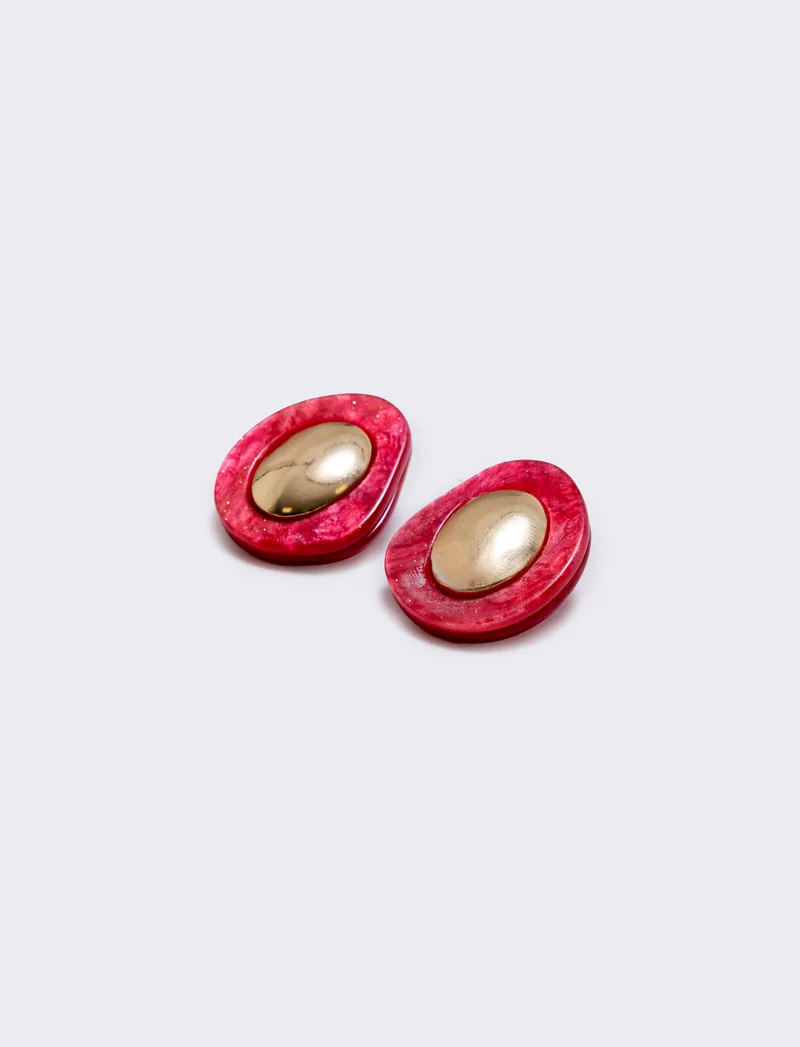 Orecchini bottone con clip - Fuxia