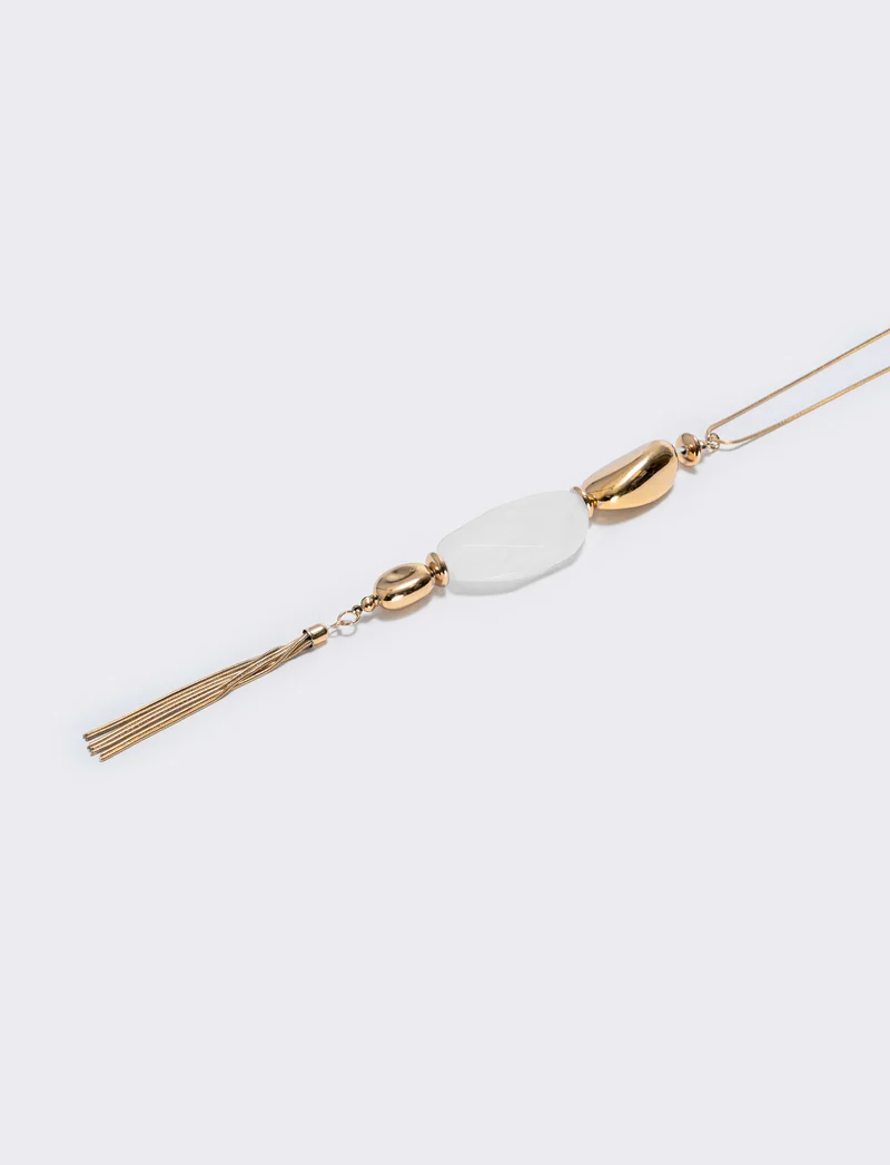 Collana lunga con pietra e nappina elegante - Rosa