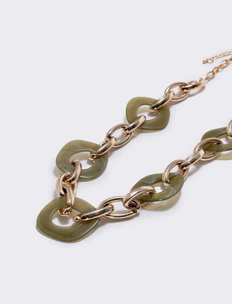 Collana catena con cerchi e pietre - Verde