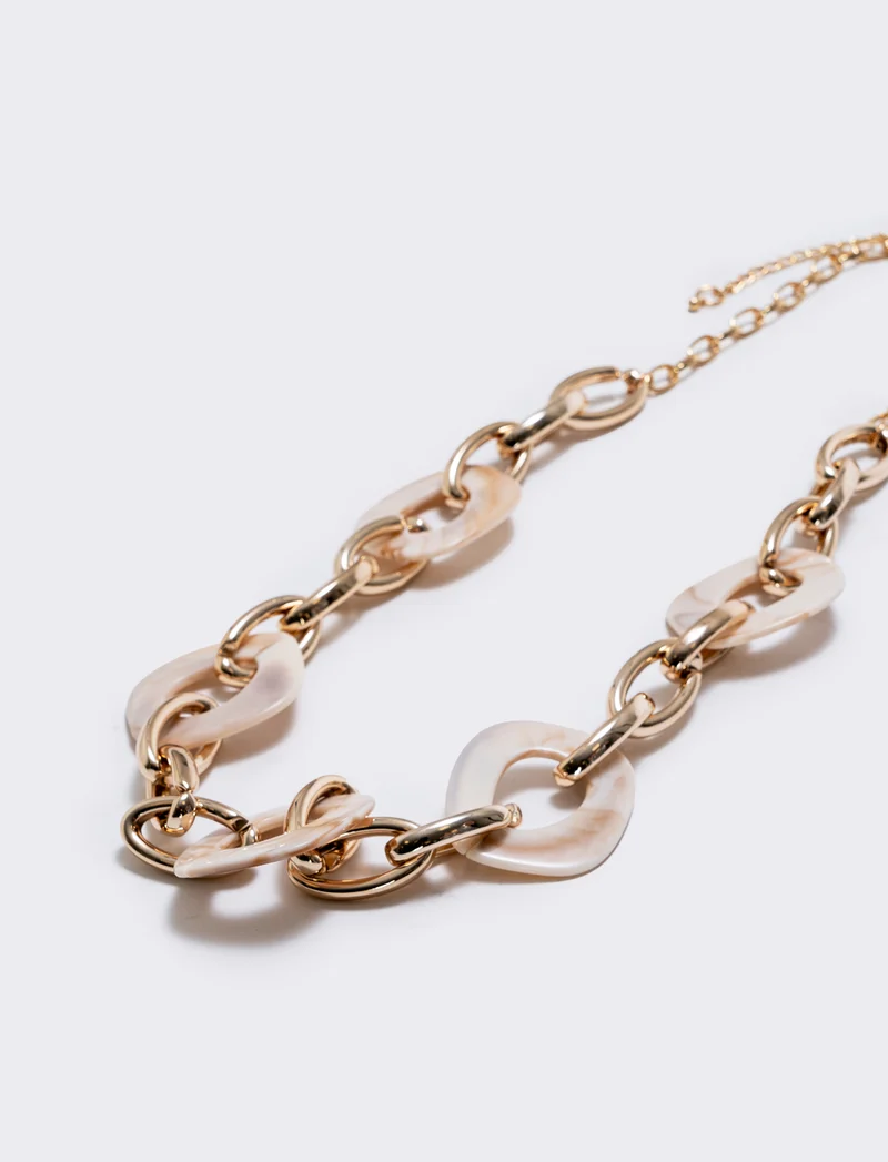 Collana catena con cerchi e pietre - Beige