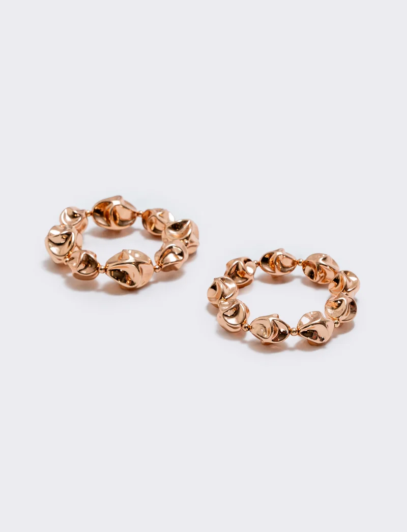 Bracciale due fili con sfere martellate - Oro rosa