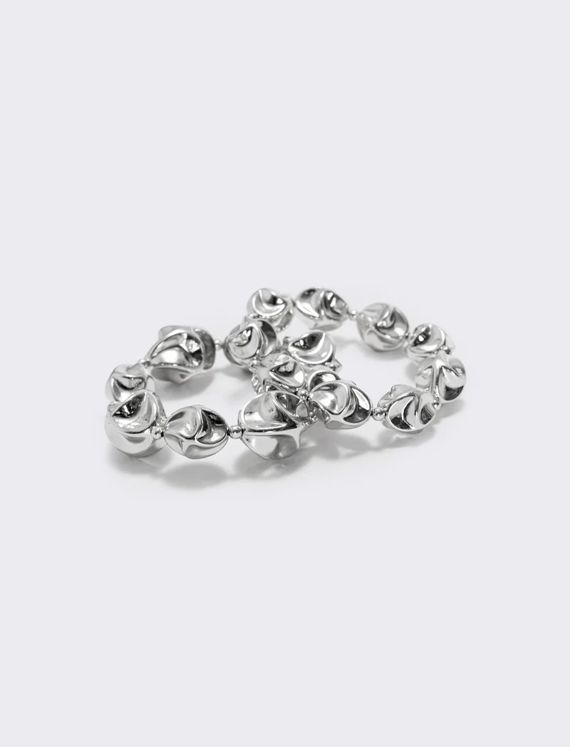 Bracciale due fili con sfere martellate - Argento