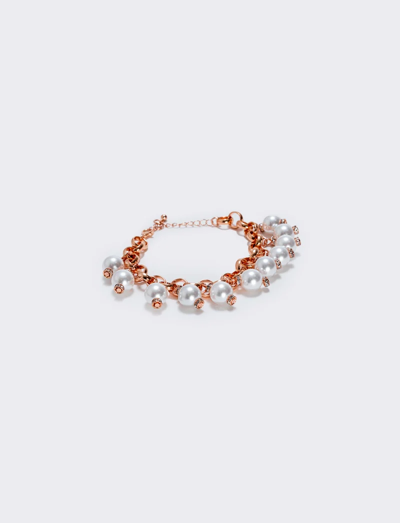 Bracciale con perline e catenina elegante - Oro rosa