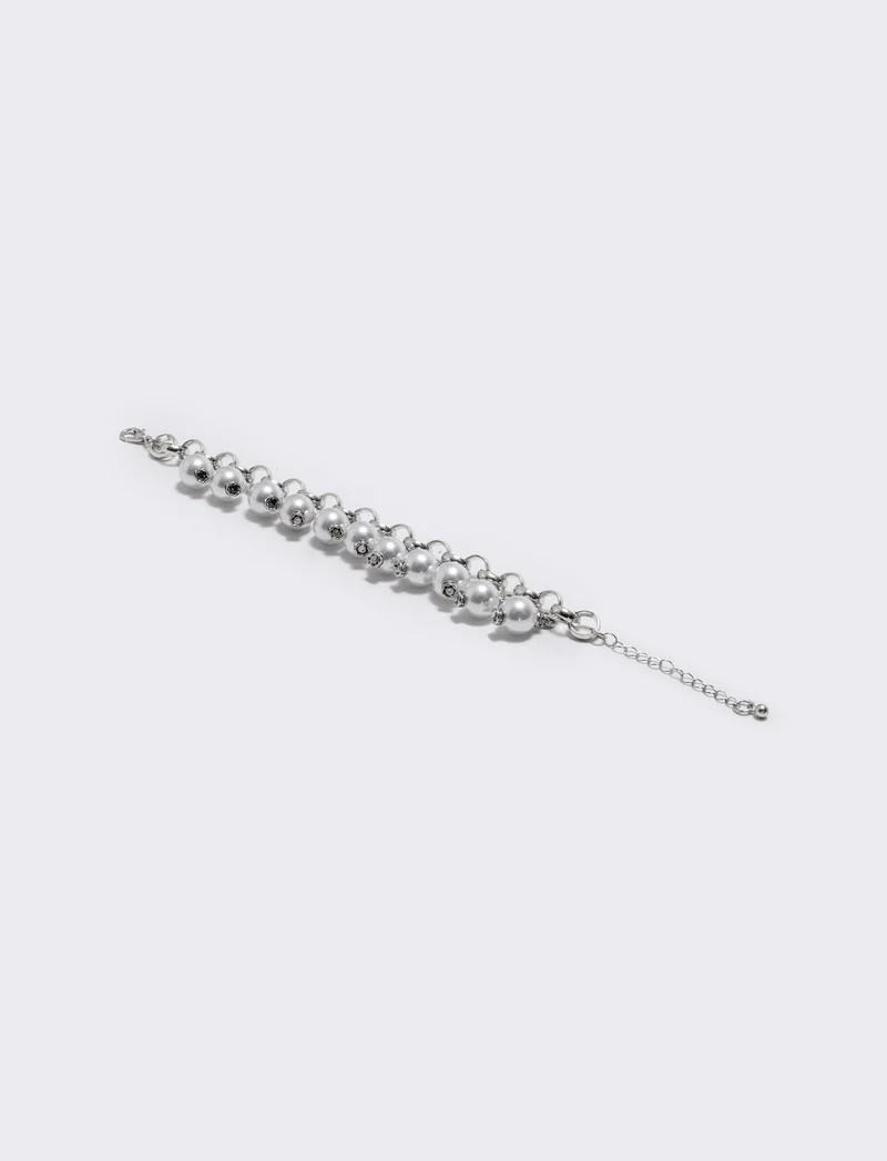 Bracciale con perline e catenina elegante - Argento