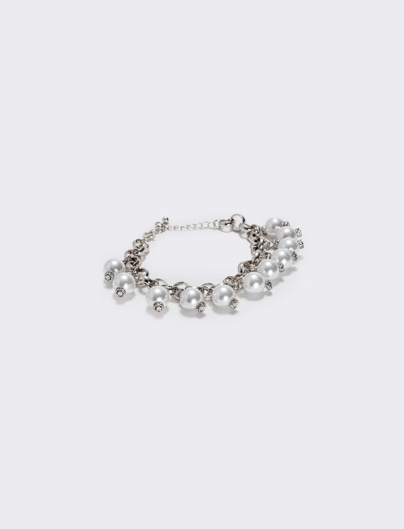 Bracciale con perline e catenina elegante - Argento