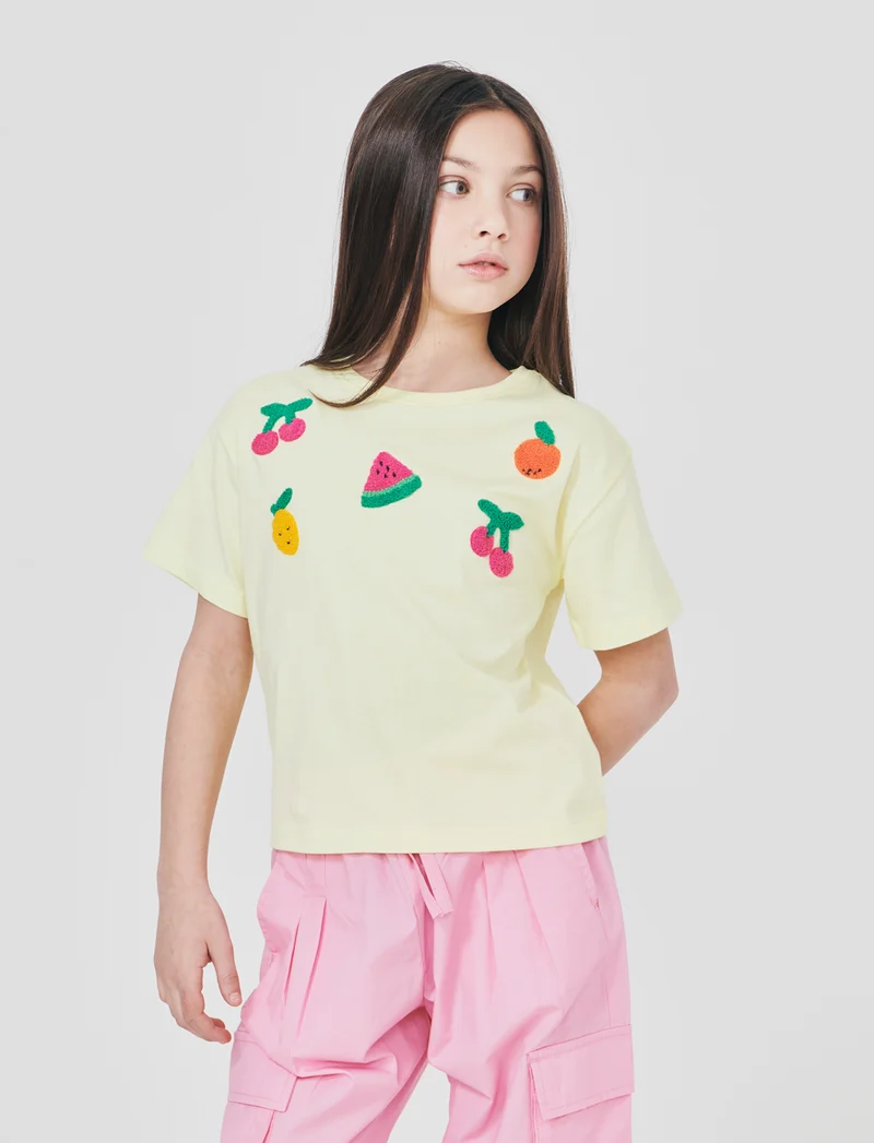 T-shirt over con patch in spugna - Giallo