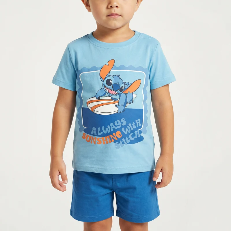 Maglietta Stitch manica corta e casual - Azzurro