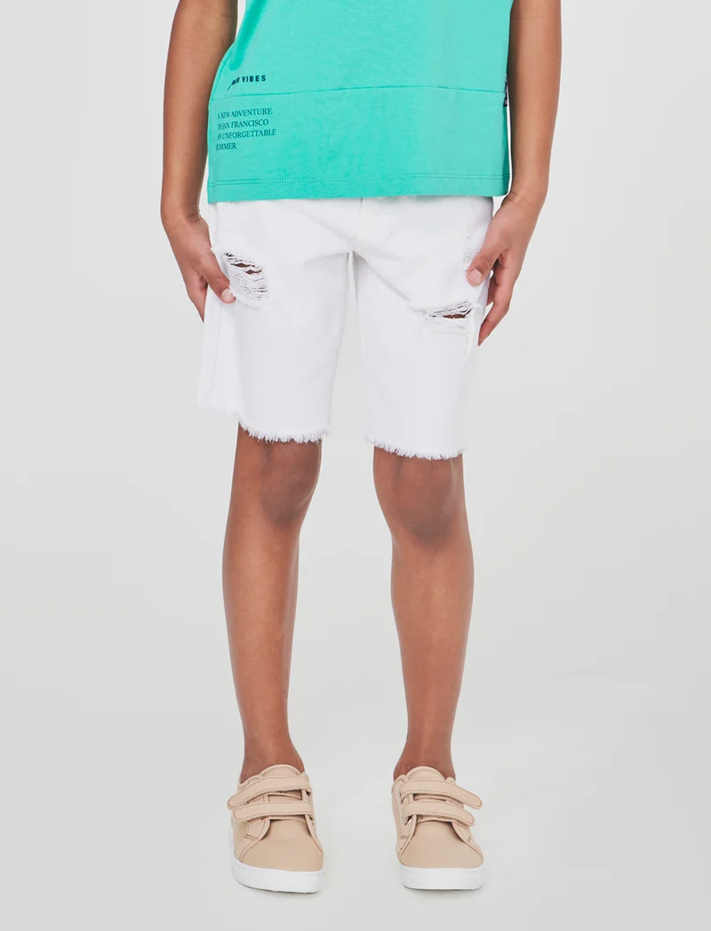Bermuda denim bianco con rotture fashion - Bianco