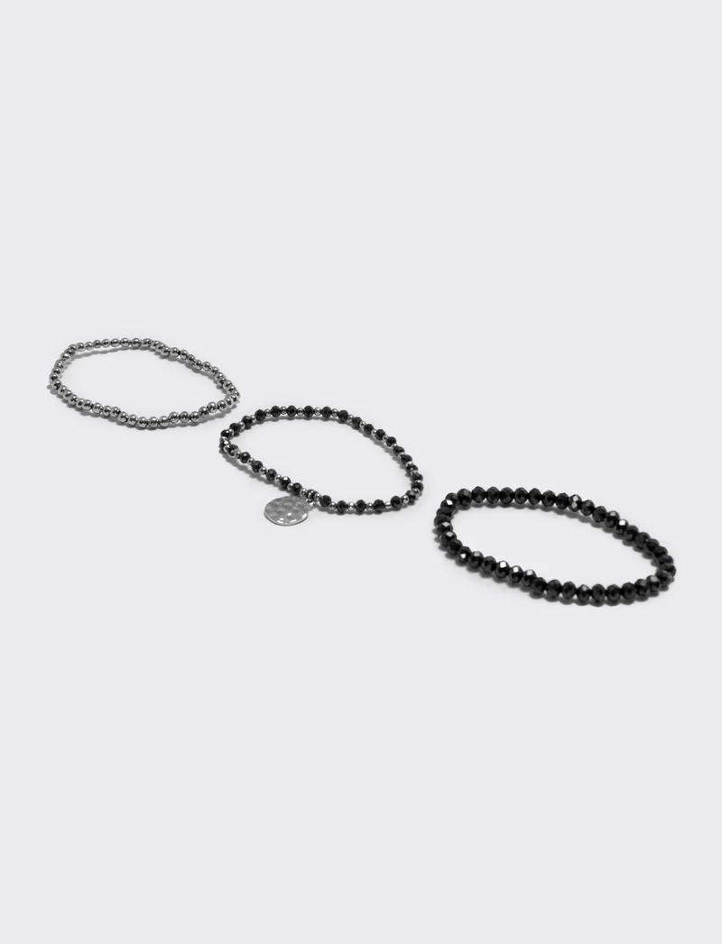 Bracciale tre fili con medaglina - Nero