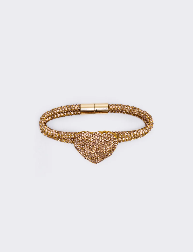 Bracciale tubolare con cuore e strass - Giallo