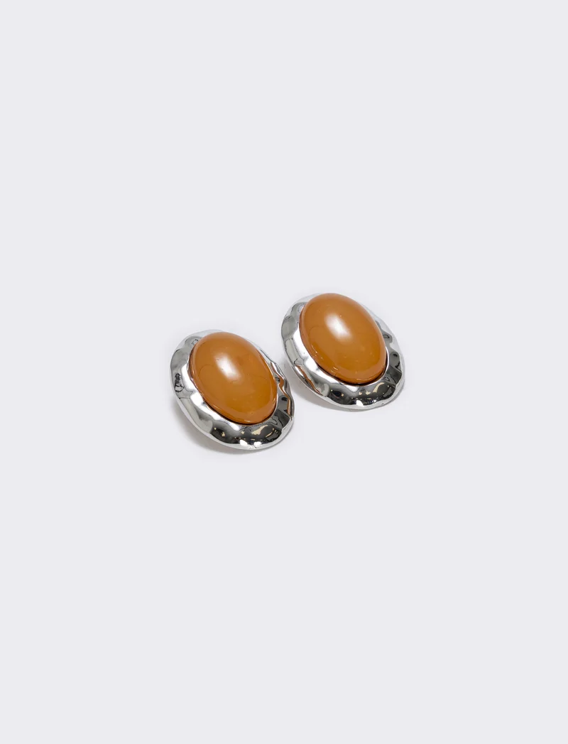 Orecchini bottone clip per donne eleganti - Marrone