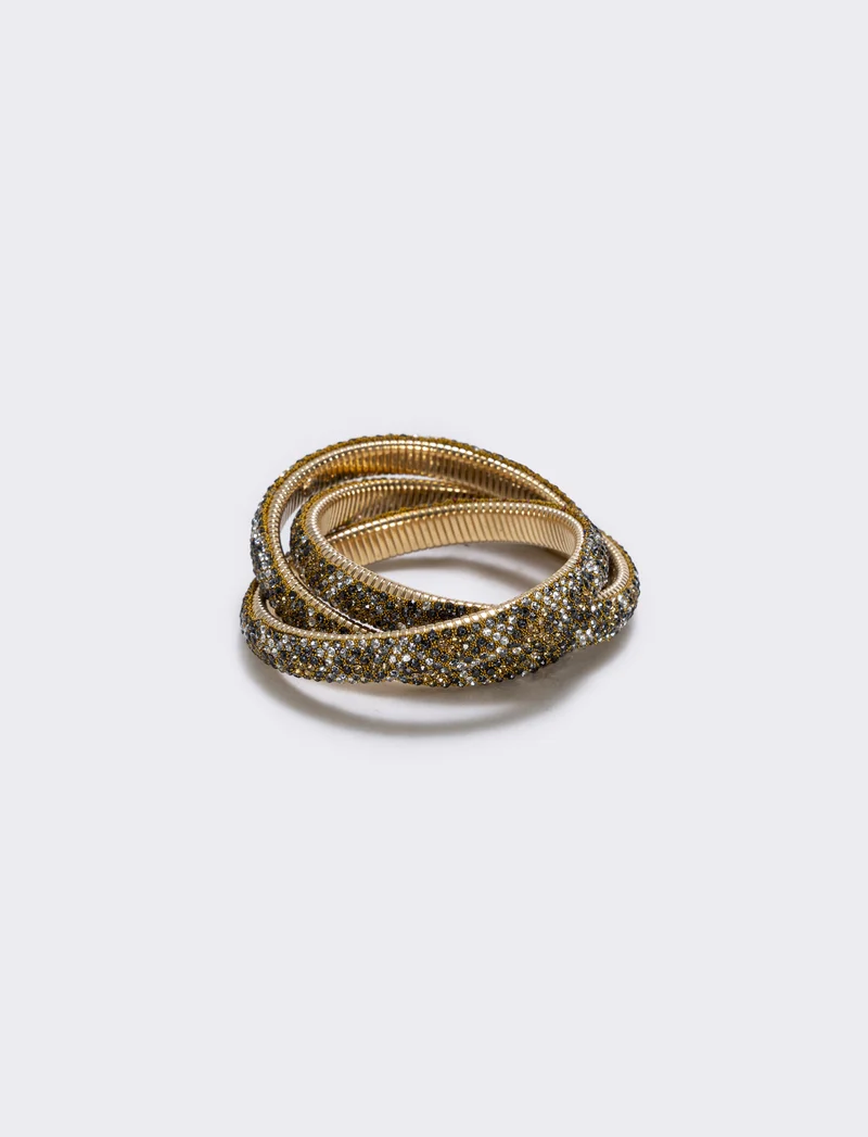 Bracciale leopardato con tre fili e strass - Moro