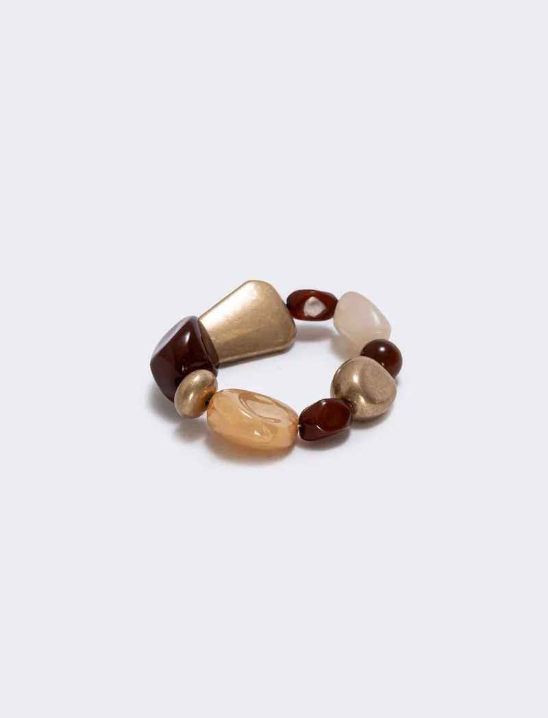 Bracciale elastico con pietre varie forme - Marrone