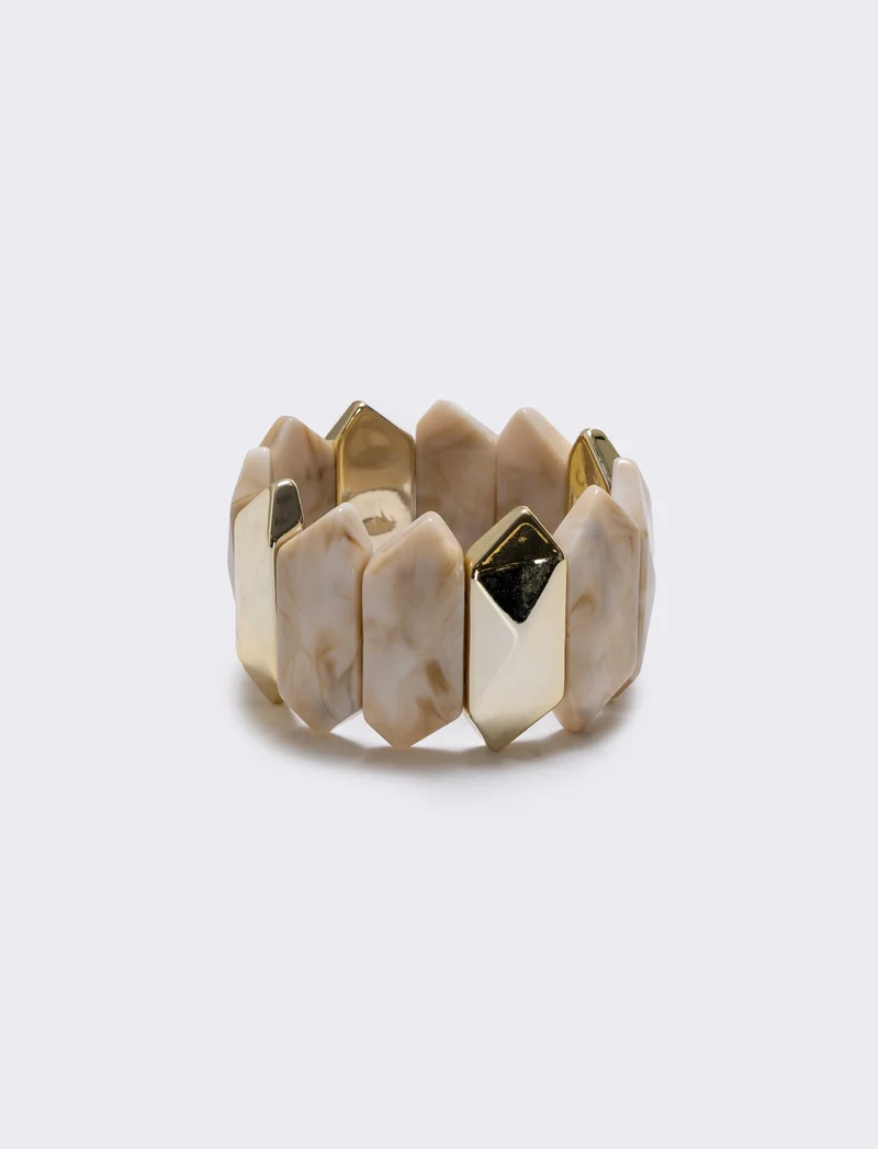 Bracciale elastico con pietre schiacciate - Beige