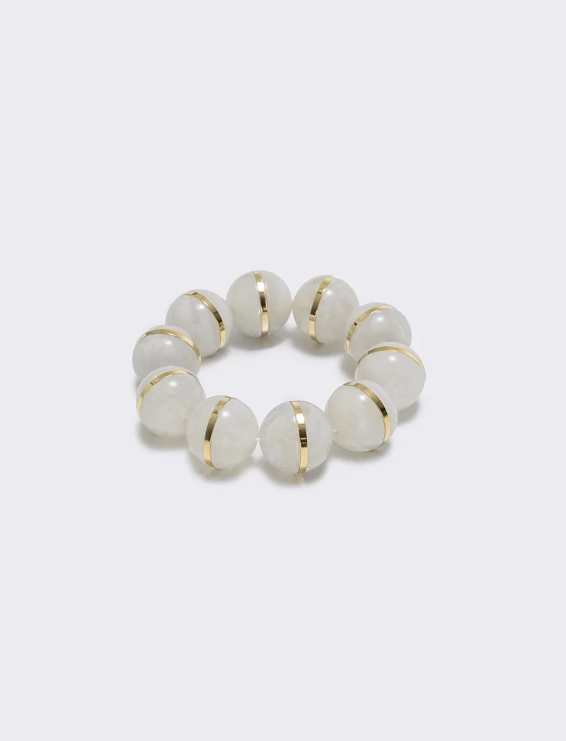 Bracciale elastico con sfere in pietra - Bianco