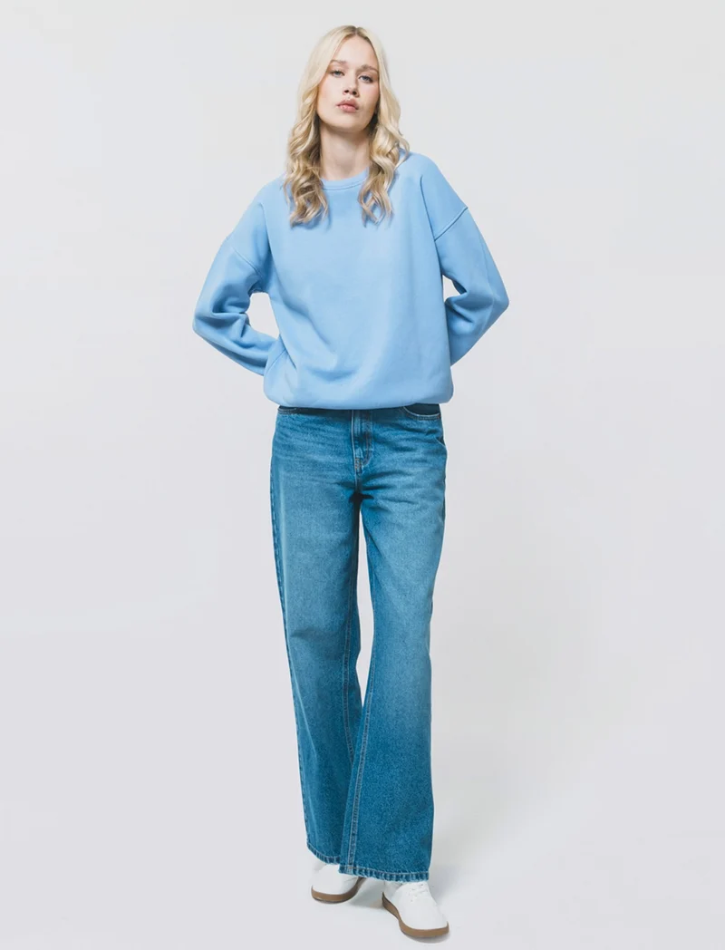Felpa manica lunga con stamoa - Denim