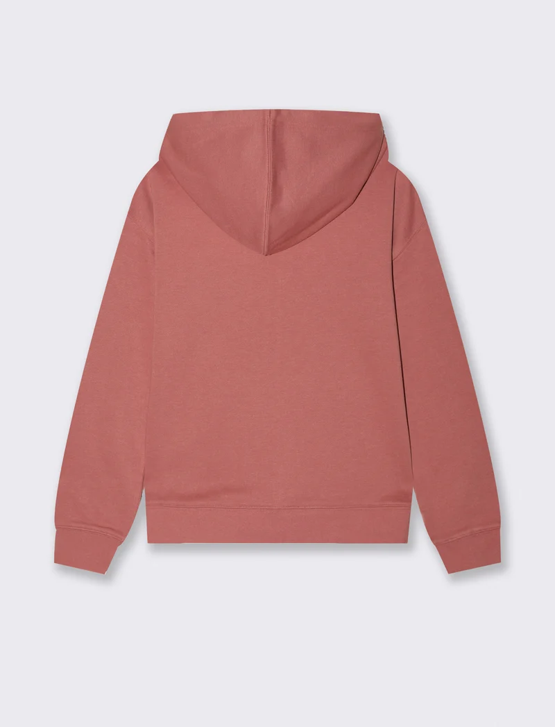 Felpa con cappuccio e zip lunga - Rosso mattone