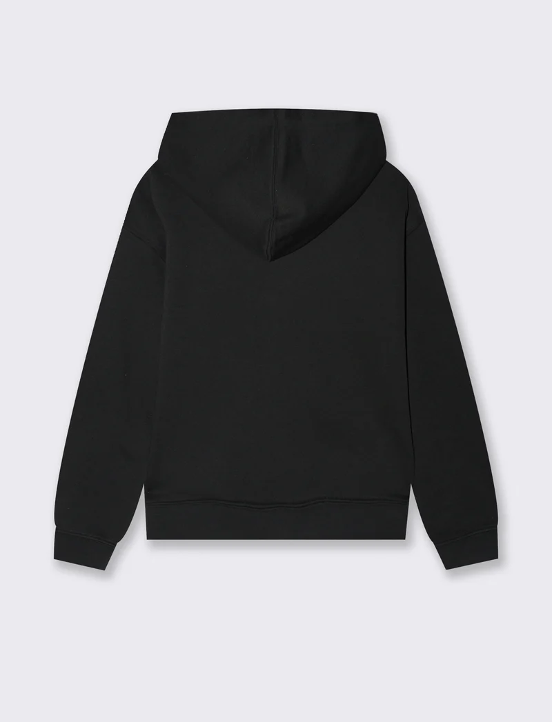 Felpa con cappuccio e zip lunga - Nero