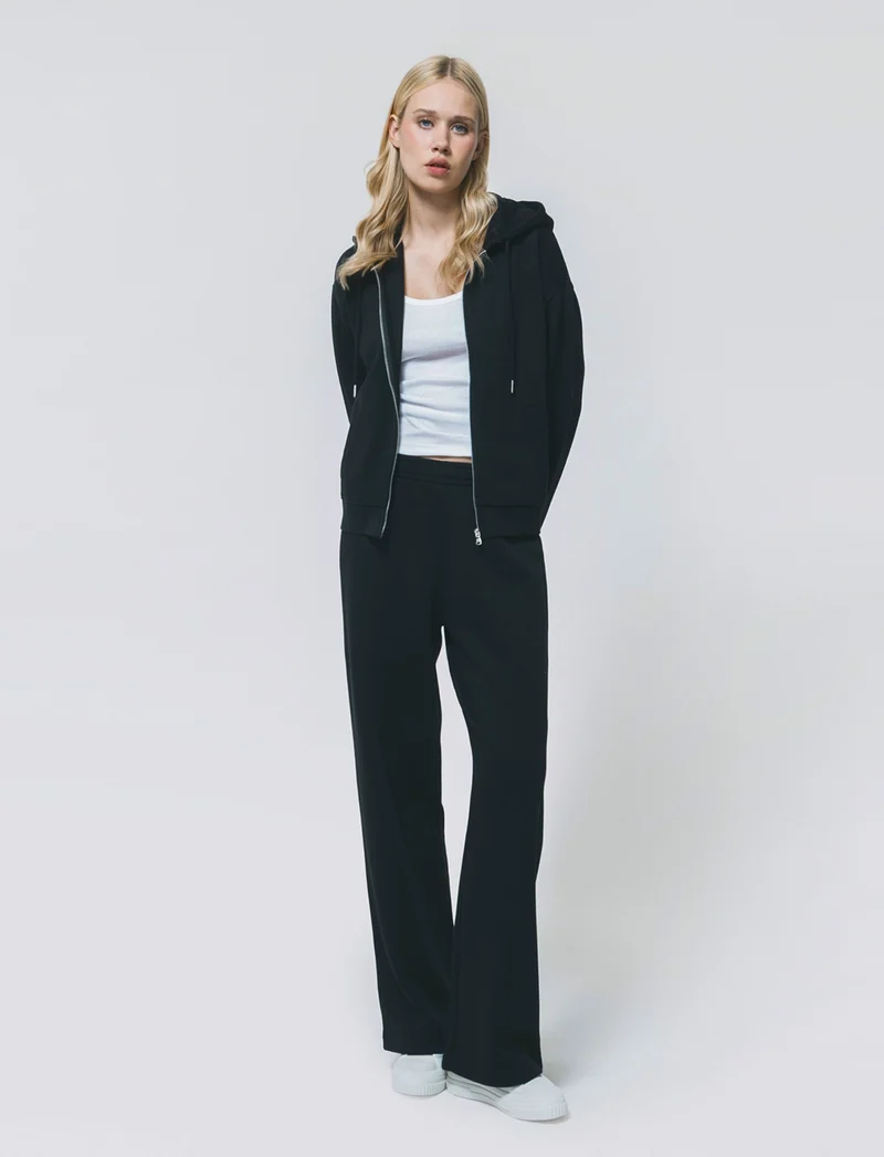 Felpa con cappuccio e zip lunga - Nero
