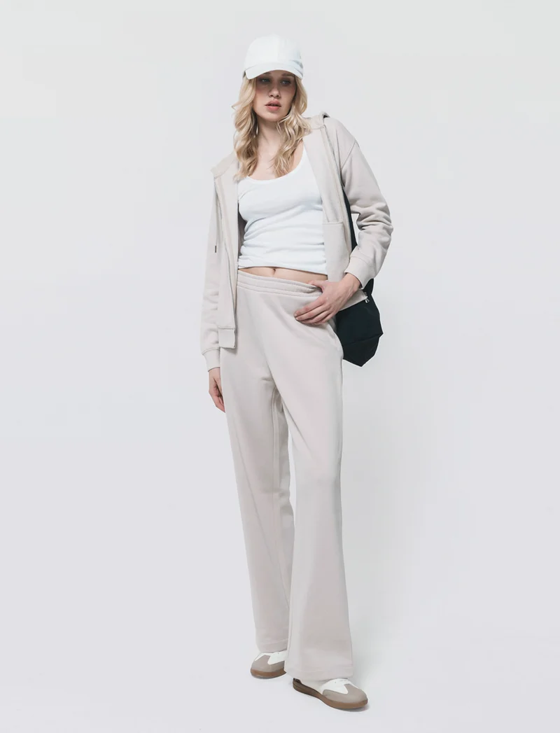 Felpa con cappuccio e zip lunga - Beige grano