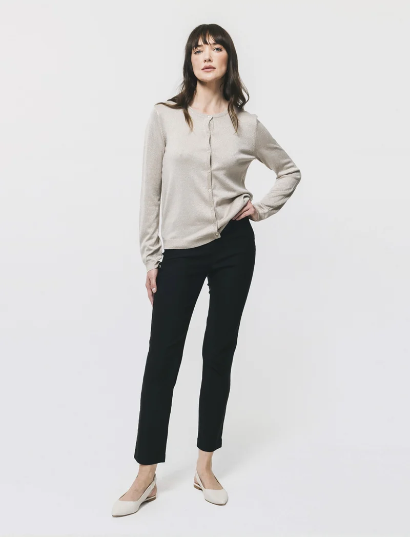 Cardigan Manica Lunga Effetto Metallico - Beige grano