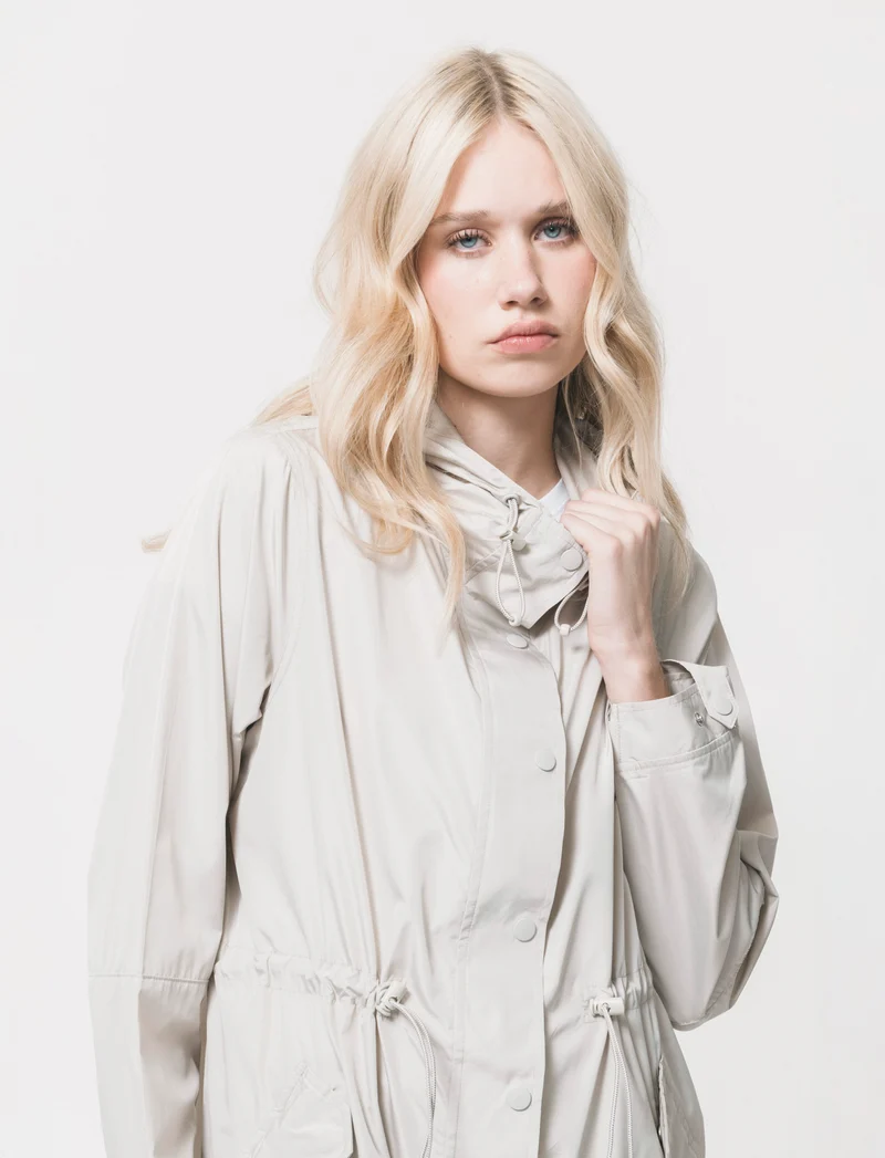 Parka Ripiegabile con Cappuccio e Zip - Beige grano
