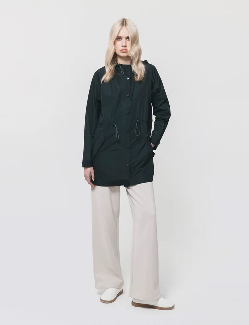 Parka Ripiegabile con Cappuccio e Zip - Nero