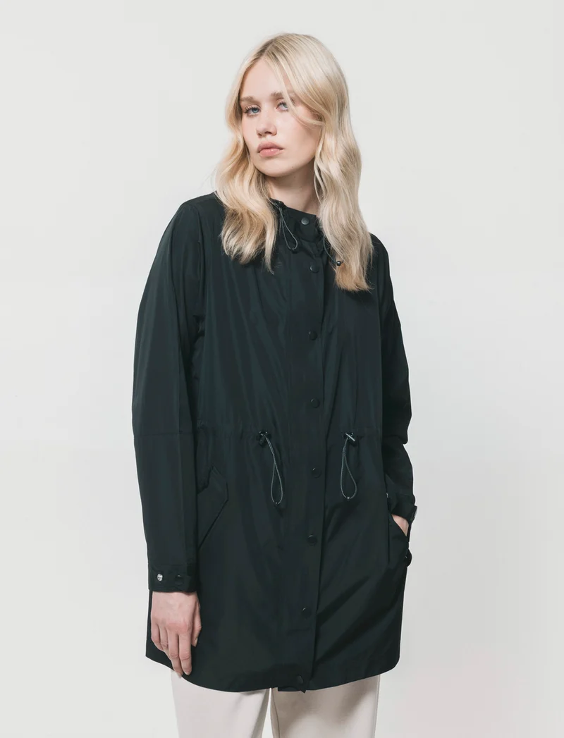 Parka Ripiegabile con Cappuccio e Zip - Nero