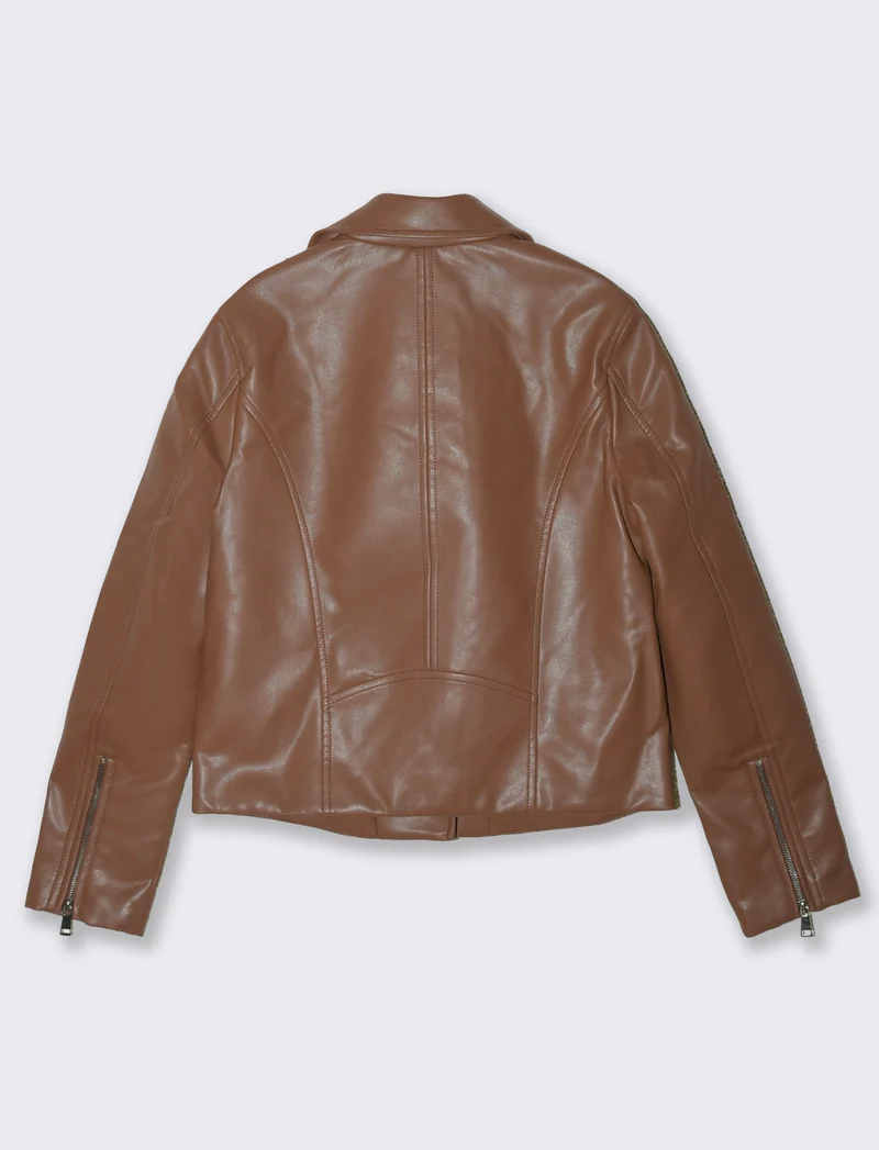 Giubbotto Biker in Tessuto Pelle - Marrone