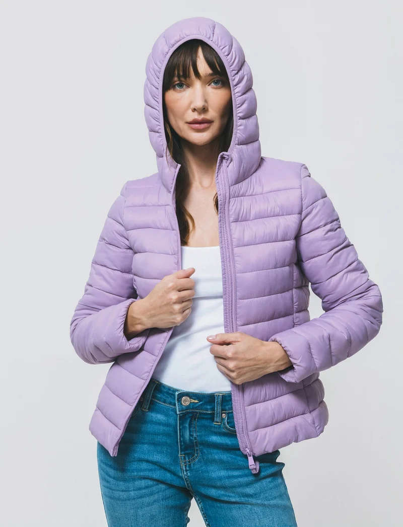 Giubbotto imbottito con cappuccio e tasche - Viola glicine