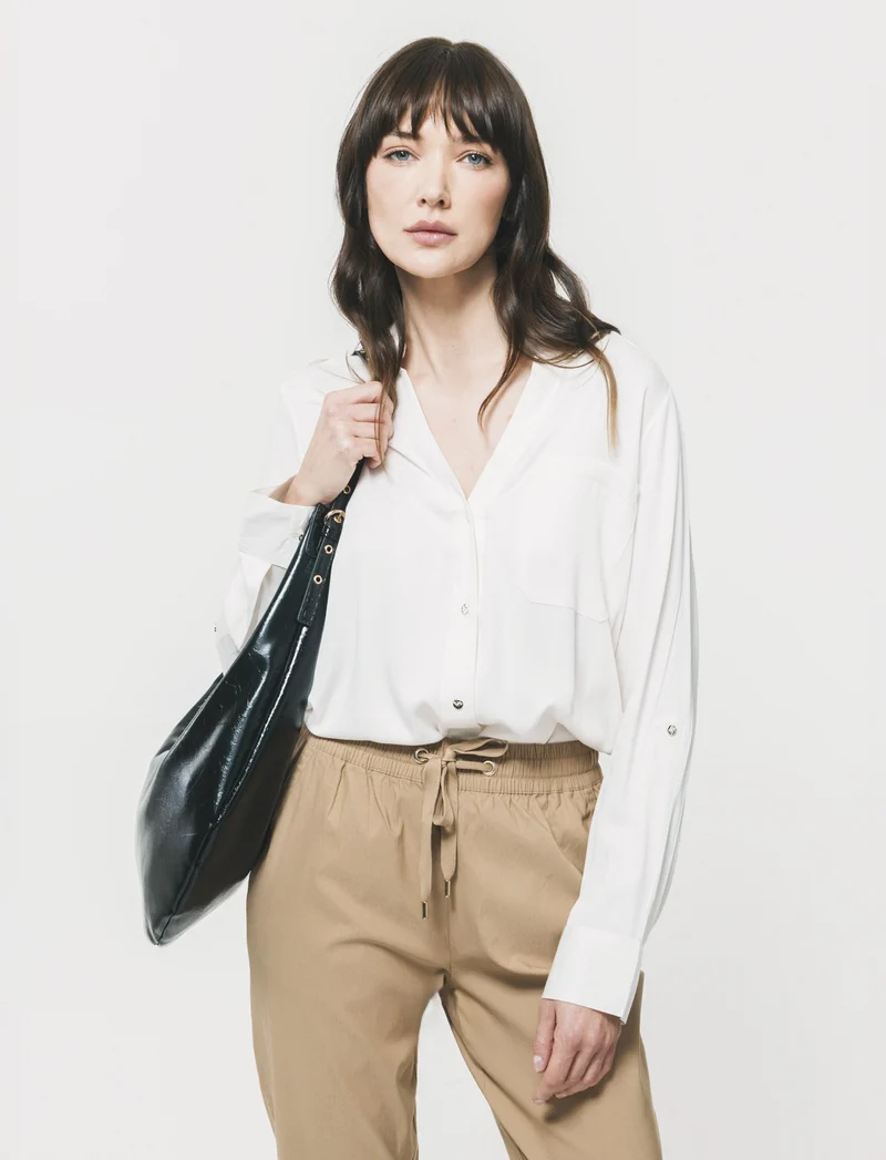 Camicia Basica con Tasche e Laccio - Avorio