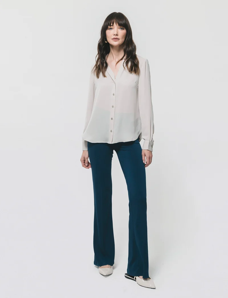 Camicia con Spacchi e Manica Lunga - Sabbia