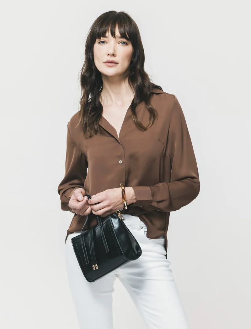 Camicia con Spacchi e Manica Lunga - Marrone