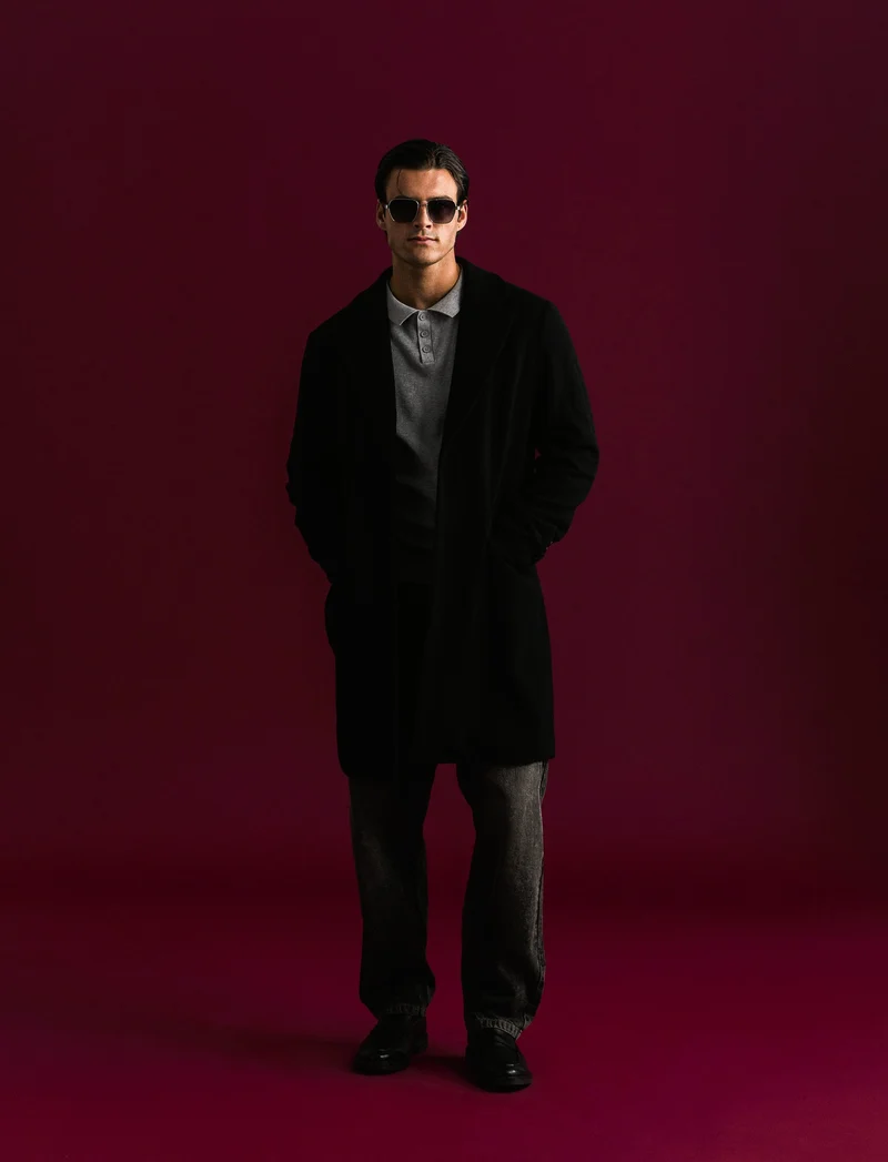 CAPPOTTO CLASSICO TESSUTO DIAGONALE - Nero