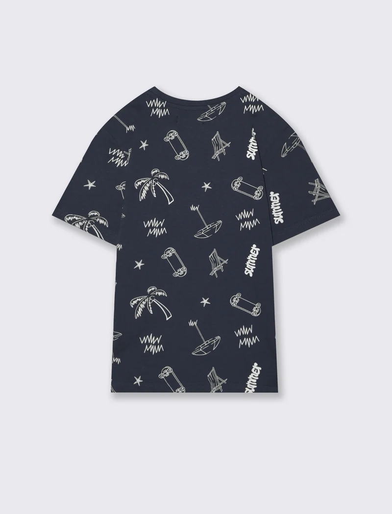 T-shirt in cotone con stampe beach - Blu