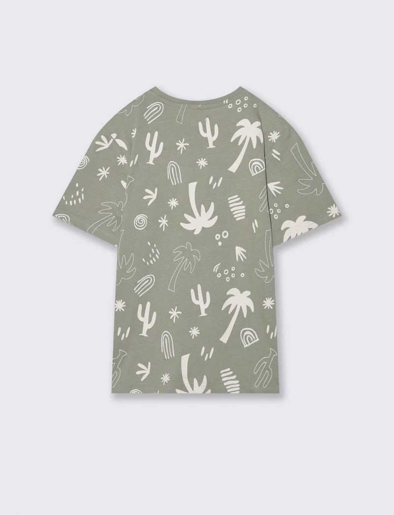 T-shirt in cotone con stampe beach - Verde salvia