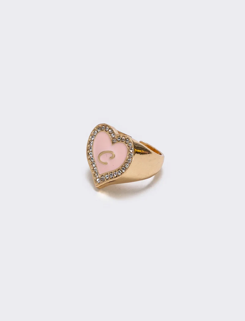 Anello cuore smaltato con strass - var 2