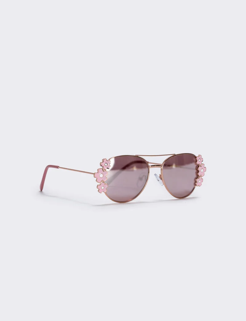 Occhiali da sole in metallo con fiori - Oro rosa
