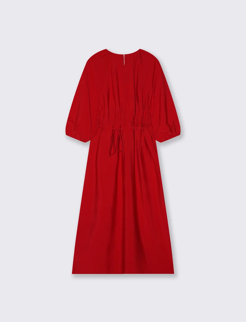 Vestito lungo con maniche e laccetto vita - Rosso