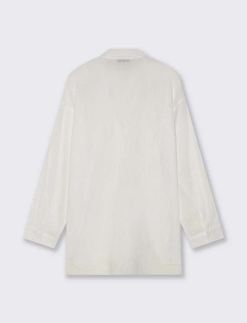 Camicia Manica Lunga Scollo a V Relaxed - Bianco